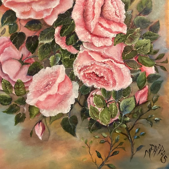 Pink Roses Painting Original Canvas Art - Picture 4 of 5